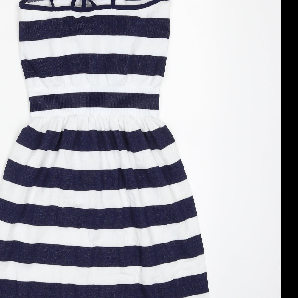 Atmosphere Womens Blue Striped Polyamide Fit & Flare  Size S  Off the Shoulder Pullover