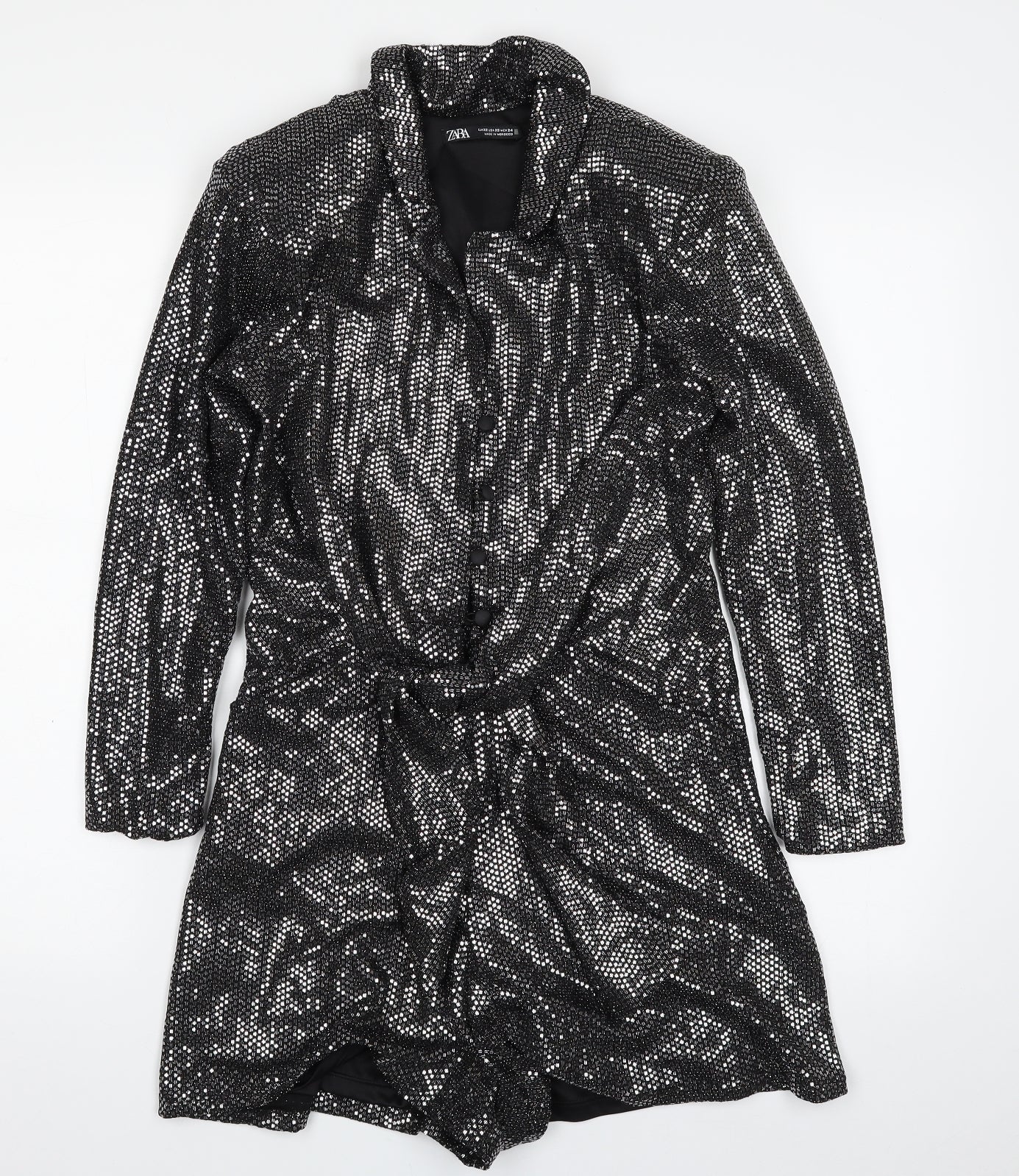 Zara Womens Black  Polyester Romper One-Piece Size XS  Button - Tie