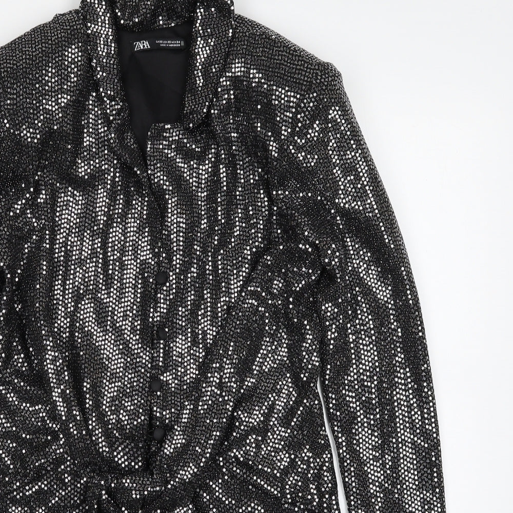 Zara Womens Black  Polyester Romper One-Piece Size XS  Button - Tie