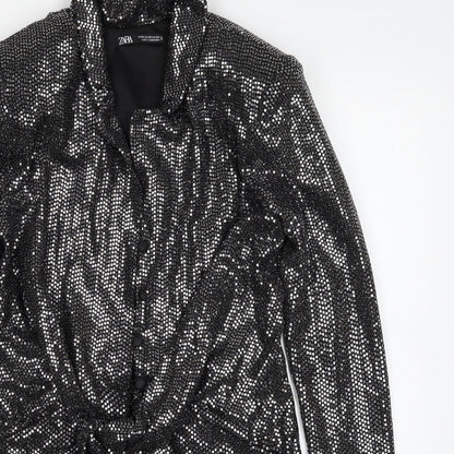 Zara Womens Black  Polyester Romper One-Piece Size XS  Button - Tie