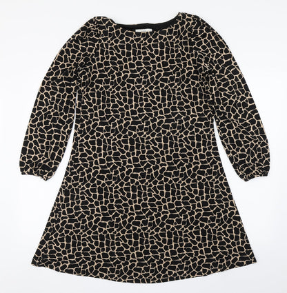 Wallis Womens Brown Animal Print Polyester A-Line  Size 10  Round Neck Pullover