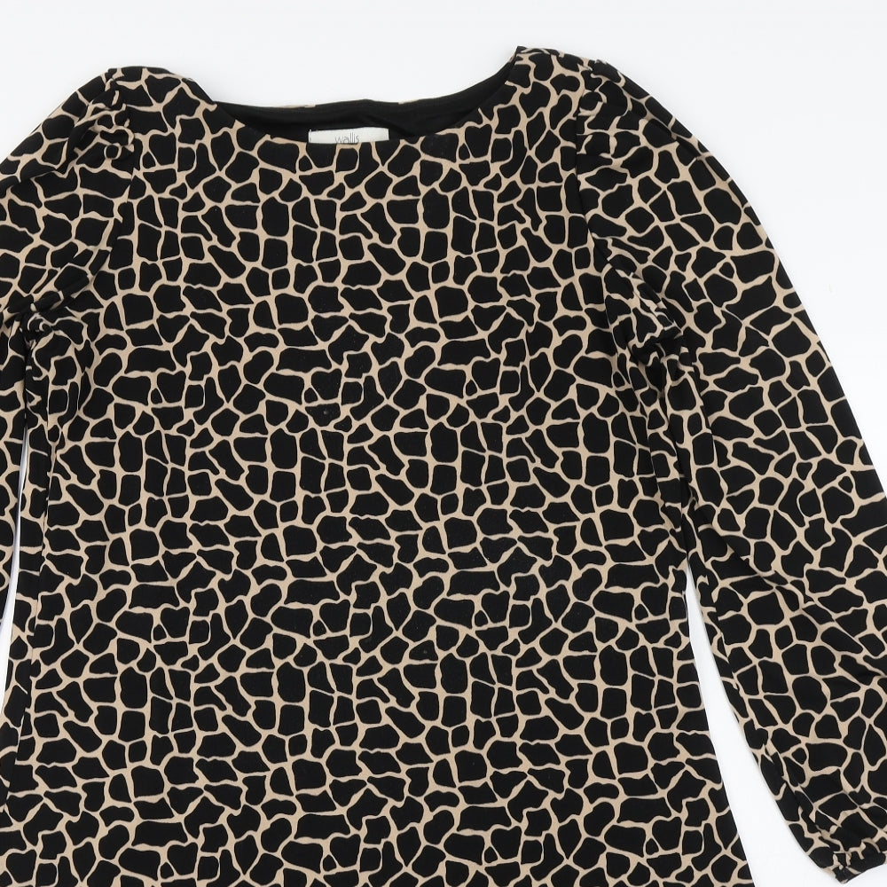 Wallis Womens Brown Animal Print Polyester A-Line  Size 10  Round Neck Pullover