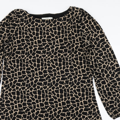 Wallis Womens Brown Animal Print Polyester A-Line  Size 10  Round Neck Pullover