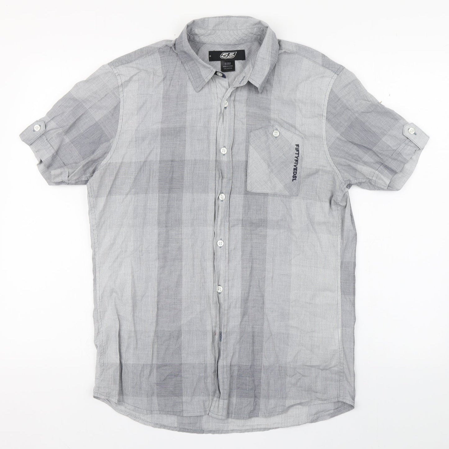 Mens UK Size M Fifty Five DSL Grey  Button-Up Short Sleeve Casual Shirt