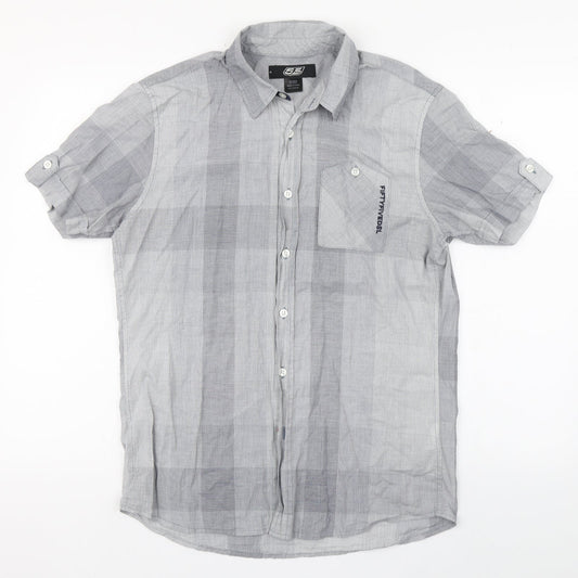 Mens UK Size M Fifty Five DSL Grey  Button-Up Short Sleeve Casual Shirt