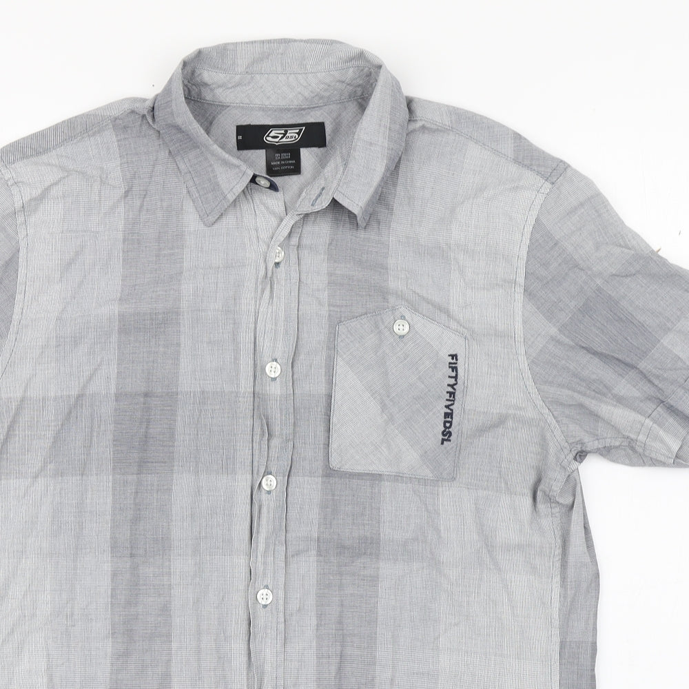 Mens UK Size M Fifty Five DSL Grey  Button-Up Short Sleeve Casual Shirt
