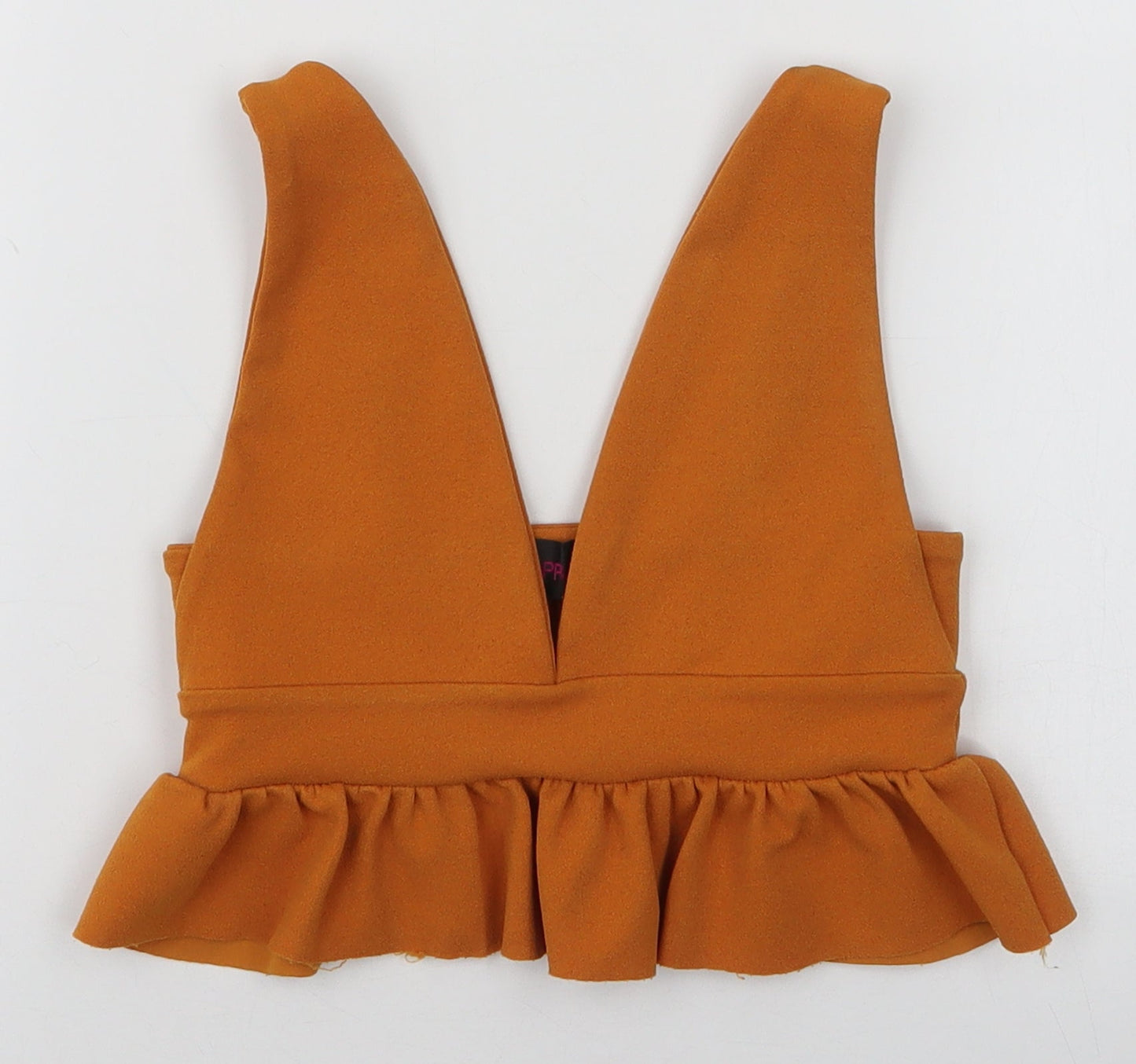 Prague Womens Yellow  Polyester Cropped Blouse Size 6 V-Neck