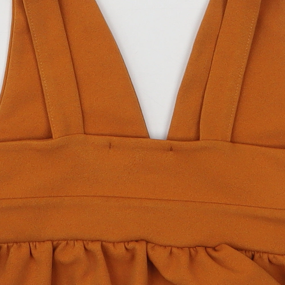 Prague Womens Yellow  Polyester Cropped Blouse Size 6 V-Neck