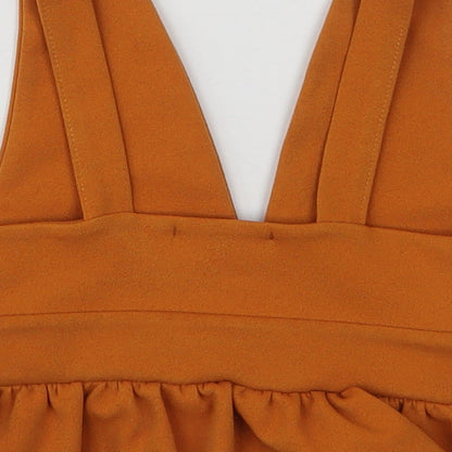 Prague Womens Yellow  Polyester Cropped Blouse Size 6 V-Neck