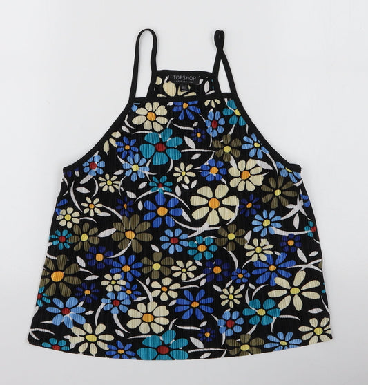 Topshop Womens Multicoloured Floral Polyester Camisole Blouse Size 6 High Neck