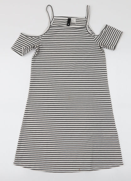 H&M Womens White Striped Polyester A-Line  Size 6  High Neck Pullover - Cold shoulder