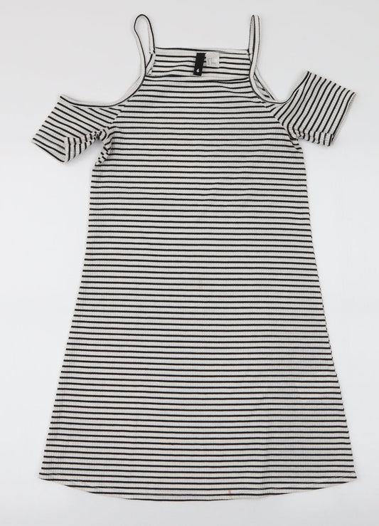 H&M Womens White Striped Polyester A-Line  Size 6  High Neck Pullover - Cold shoulder
