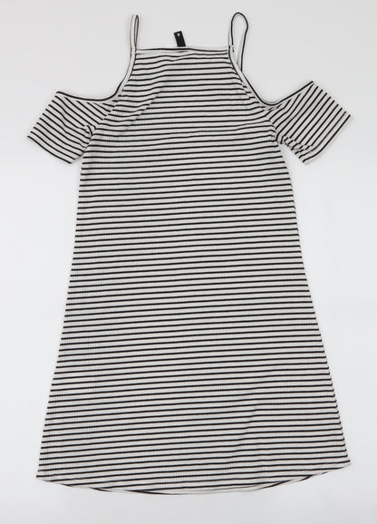 H&M Womens White Striped Polyester A-Line  Size 6  High Neck Pullover - Cold shoulder
