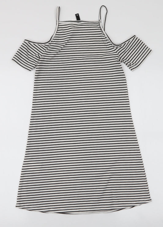 H&M Womens White Striped Polyester A-Line  Size 6  High Neck Pullover - Cold shoulder