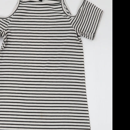 H&M Womens White Striped Polyester A-Line  Size 6  High Neck Pullover - Cold shoulder