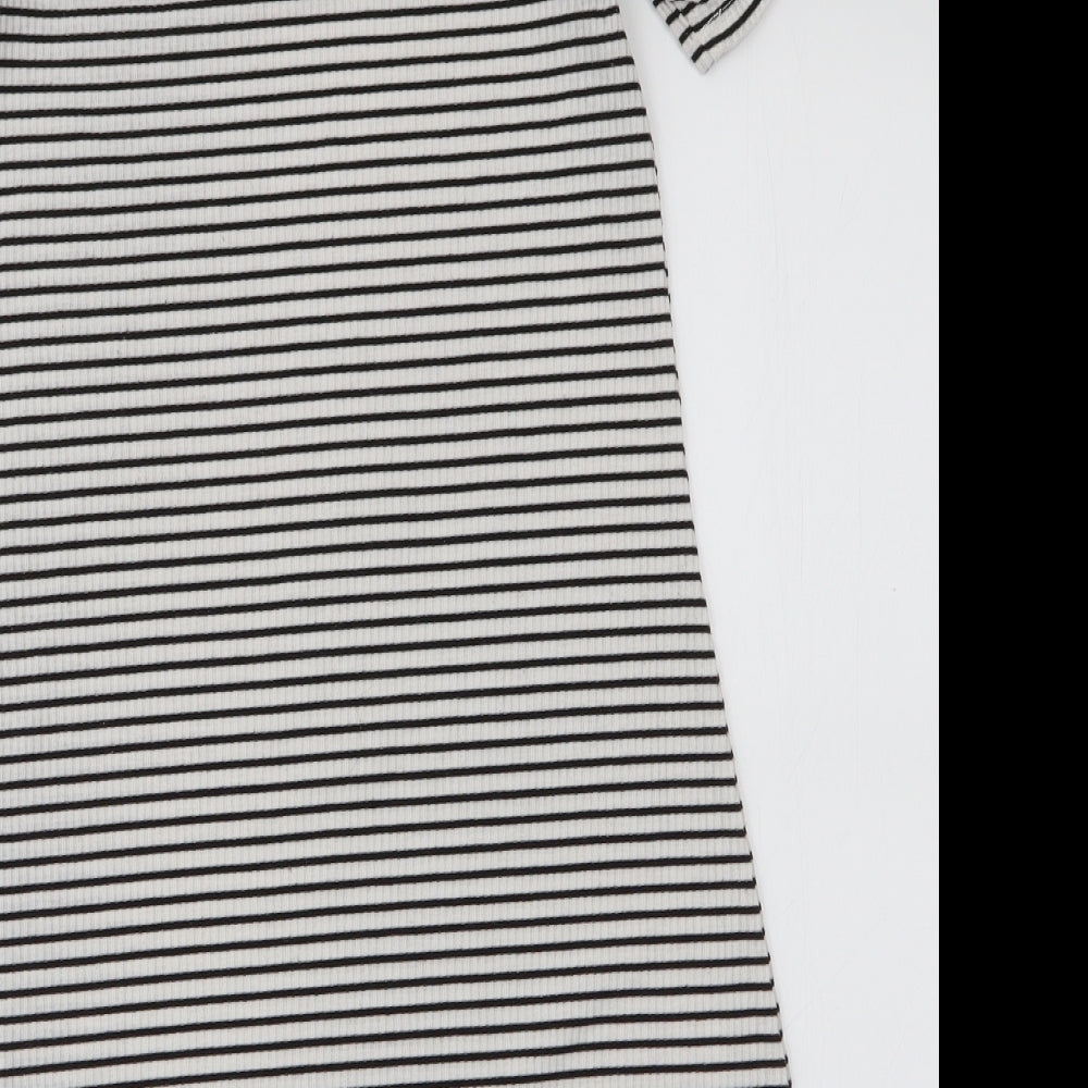 H&M Womens White Striped Polyester A-Line  Size 6  High Neck Pullover - Cold shoulder