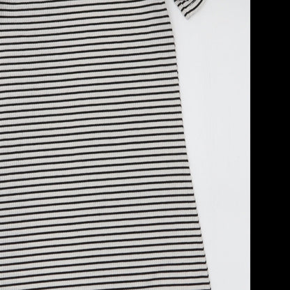 H&M Womens White Striped Polyester A-Line  Size 6  High Neck Pullover - Cold shoulder