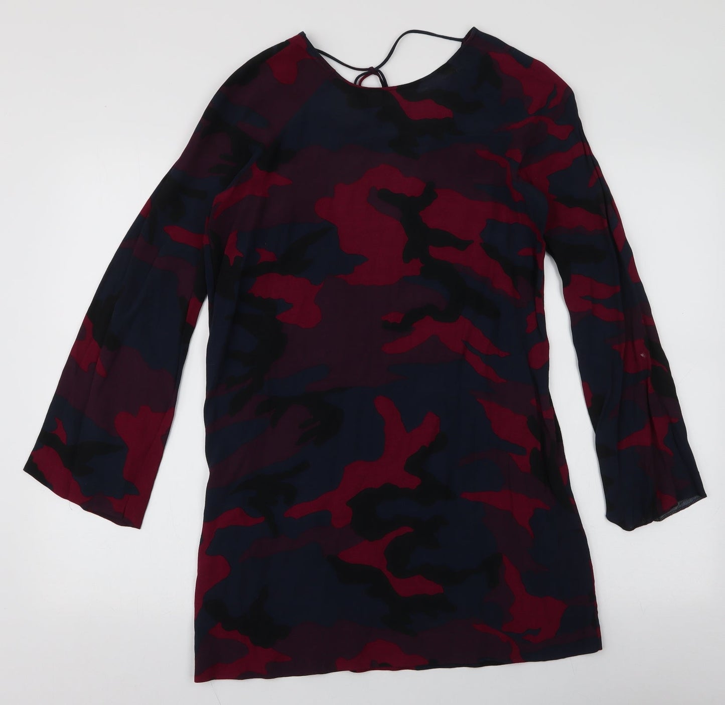 Zara Womens Multicoloured Camouflage Polyester A-Line  Size S  Round Neck Tie