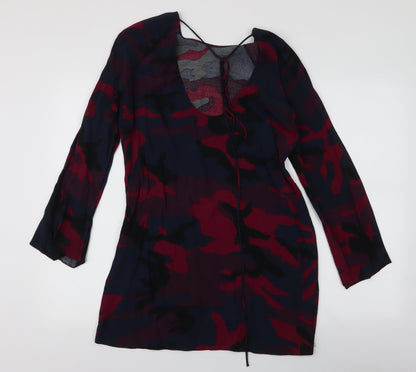 Zara Womens Multicoloured Camouflage Polyester A-Line  Size S  Round Neck Tie