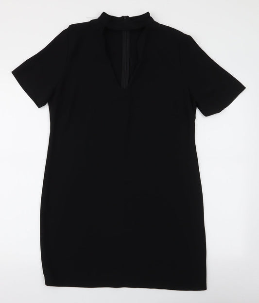 Zara Womens Black  Polyester A-Line  Size M  V-Neck Zip