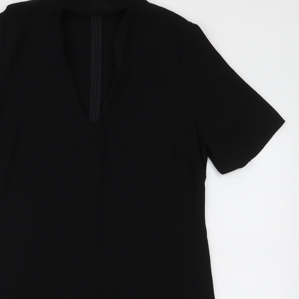Zara Womens Black  Polyester A-Line  Size M  V-Neck Zip