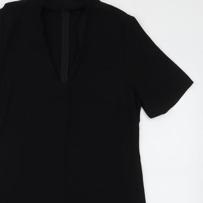 Zara Womens Black  Polyester A-Line  Size M  V-Neck Zip