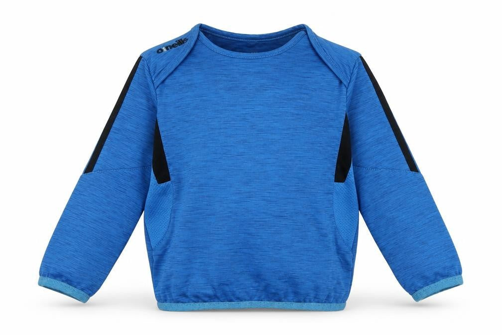 Front view of Oneill boys’ blue polyester pullover casual, size 18-24, months crew neck pullover