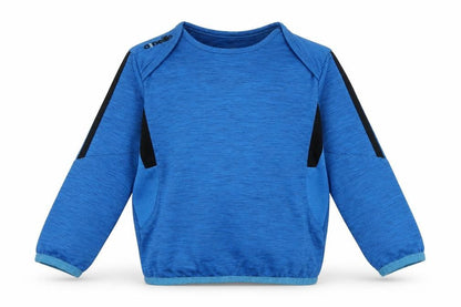 Front view of Oneill boys’ blue polyester pullover casual, size 18-24, months crew neck pullover