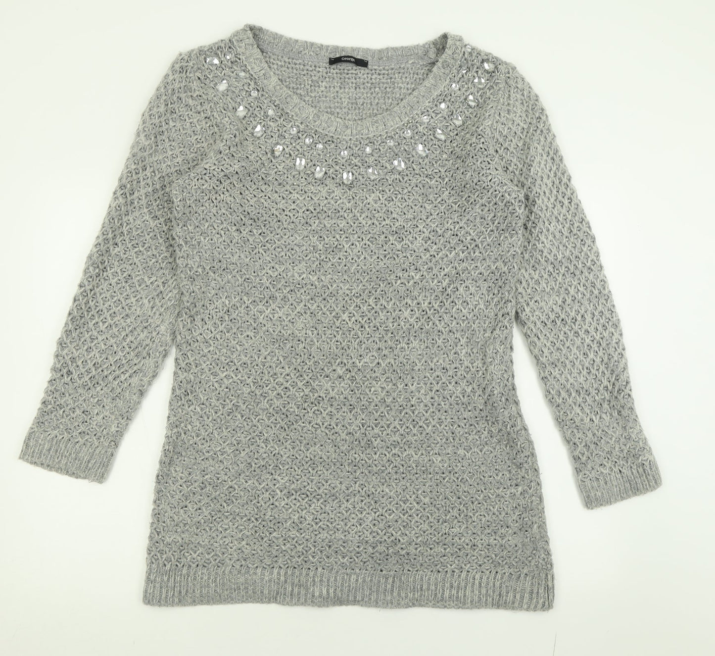 George Womens Grey Crew Neck  Acrylic Tunic Jumper Size 10