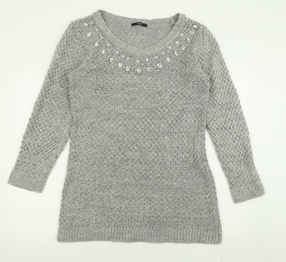 George Womens Grey Crew Neck  Acrylic Tunic Jumper Size 10