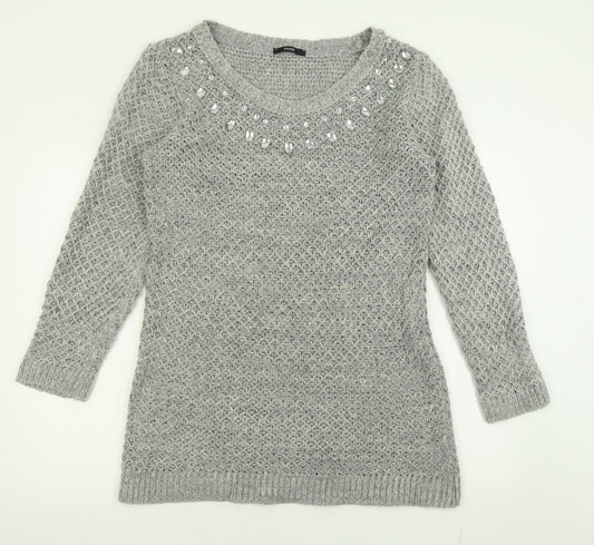 George Womens Grey Crew Neck  Acrylic Tunic Jumper Size 10