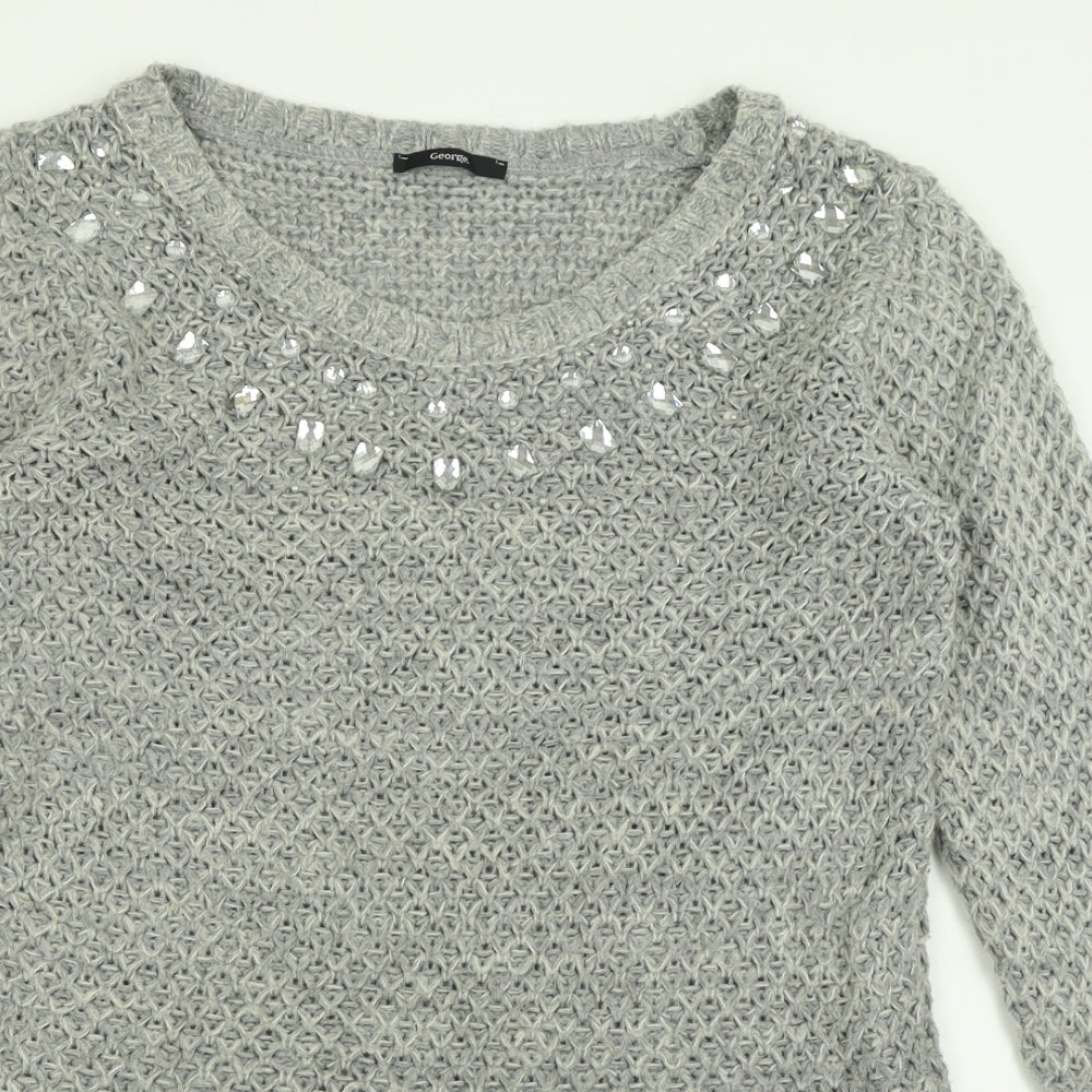 George Womens Grey Crew Neck  Acrylic Tunic Jumper Size 10