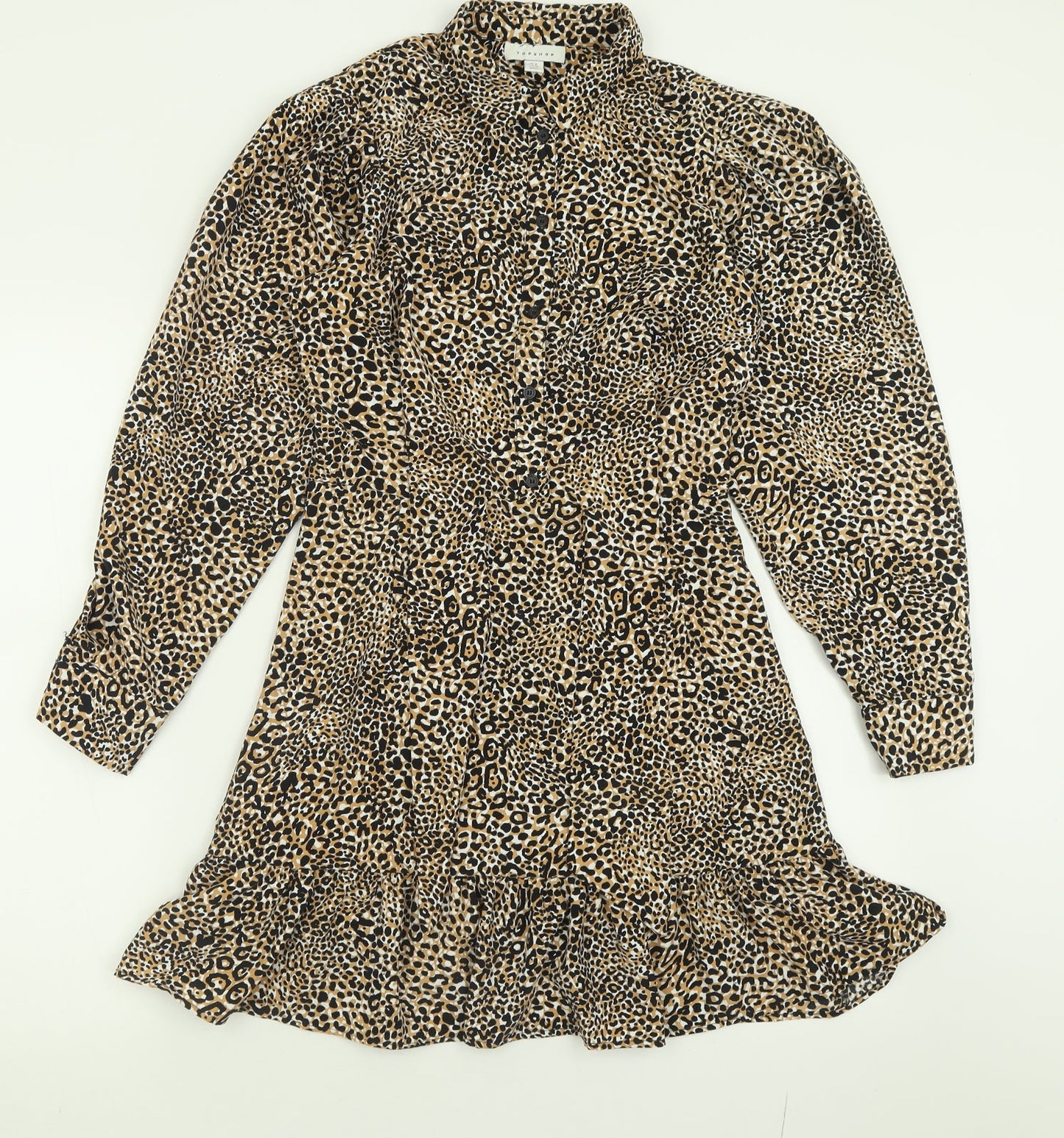 Topshop Womens Brown Animal Print Polyester Fit & Flare  Size 8  Collared Zip