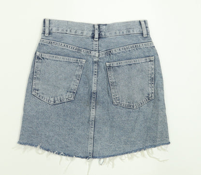 Pull&Bear Womens Blue  Cotton A-Line Skirt Size S   Button