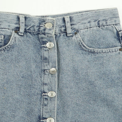 Pull&Bear Womens Blue  Cotton A-Line Skirt Size S   Button