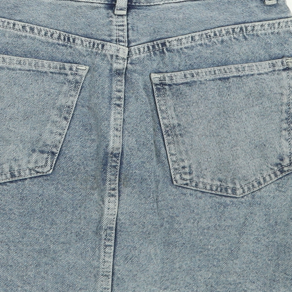 Pull&Bear Womens Blue  Cotton A-Line Skirt Size S   Button