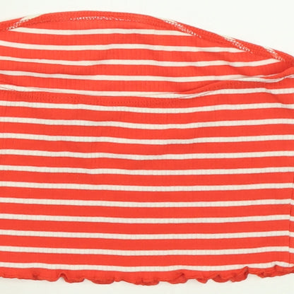 ASOS Womens Red Striped Polyester Cropped Tank Size 10 Off the Shoulder - Bandeau