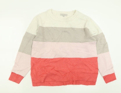 Nutmeg Womens Pink Crew Neck Striped Acrylic Pullover Jumper Size 10
