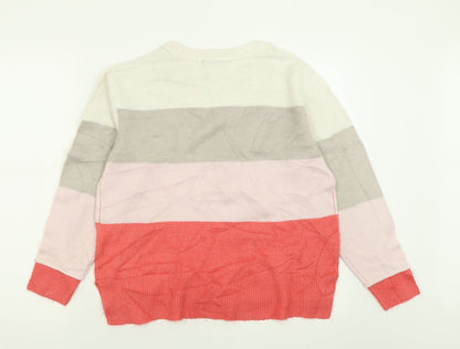 Nutmeg Womens Pink Crew Neck Striped Acrylic Pullover Jumper Size 10
