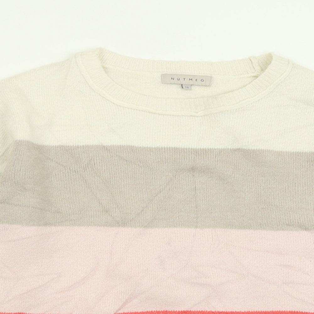 Nutmeg Womens Pink Crew Neck Striped Acrylic Pullover Jumper Size 10