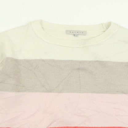 Nutmeg Womens Pink Crew Neck Striped Acrylic Pullover Jumper Size 10