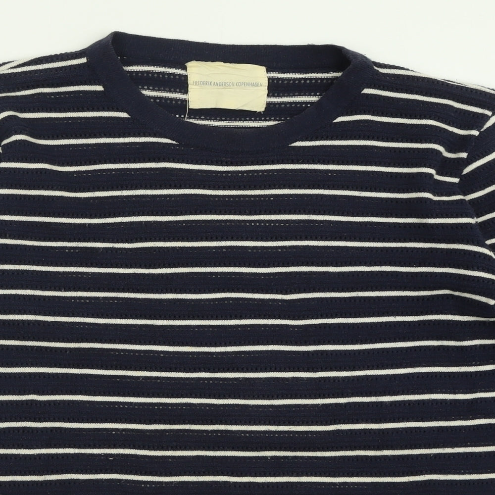 Fredrick Anderson Womens Blue Crew Neck Striped Cotton Pullover Jumper Size M