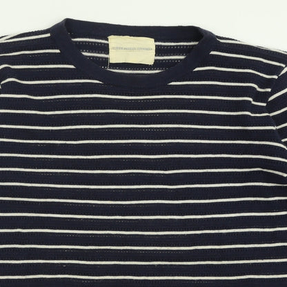 Fredrick Anderson Womens Blue Crew Neck Striped Cotton Pullover Jumper Size M