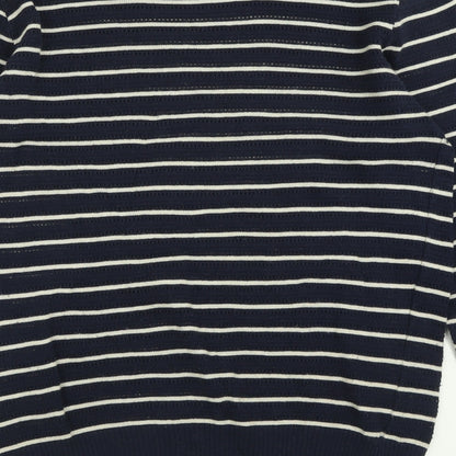 Fredrick Anderson Womens Blue Crew Neck Striped Cotton Pullover Jumper Size M