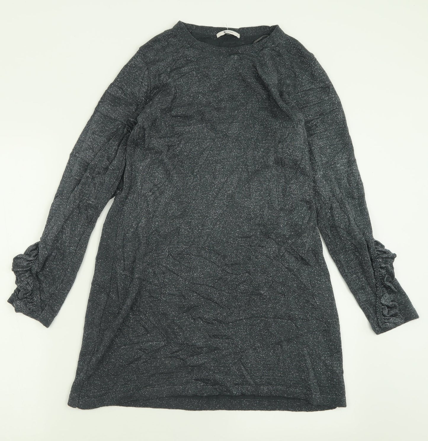 TU Womens Silver  Acrylic Tunic T-Shirt Size 8 Crew Neck - Frill sleeve