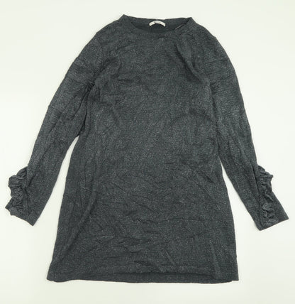 TU Womens Silver  Acrylic Tunic T-Shirt Size 8 Crew Neck - Frill sleeve