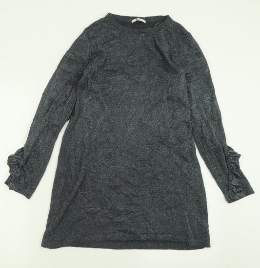 TU Womens Silver  Acrylic Tunic T-Shirt Size 8 Crew Neck - Frill sleeve