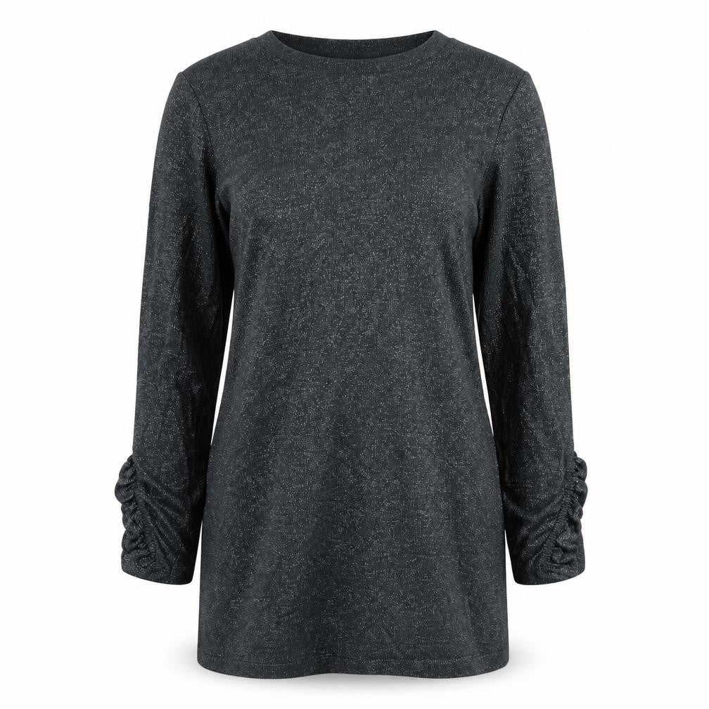 Front view of Tu women’s silver acrylic tunic t-shirt, size UK 8, crew neck - frill sleeve