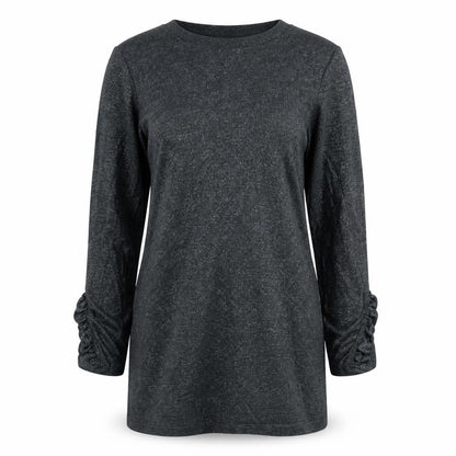 Front view of Tu women’s silver acrylic tunic t-shirt, size UK 8, crew neck - frill sleeve