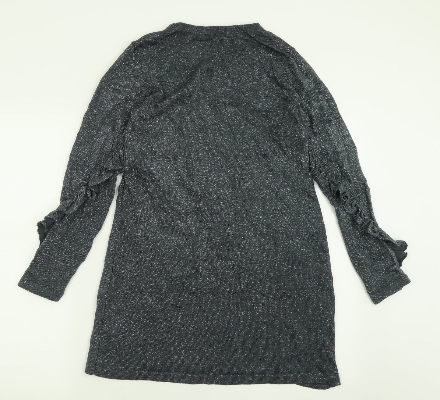 TU Womens Silver  Acrylic Tunic T-Shirt Size 8 Crew Neck - Frill sleeve